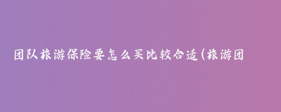 团队旅游保险要怎么买比较合适(旅游团体险怎么买)